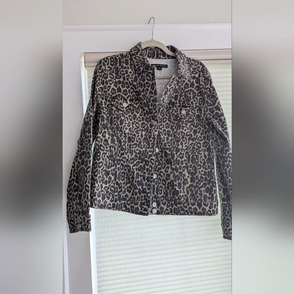 Boston Proper medium Cheetah print jean jacket
